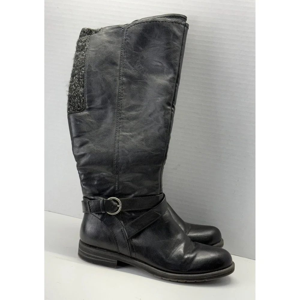 Baretraps Carrie Women's Sz‎ 7M Wide Calf Black Faux Leather Knee-High Boots